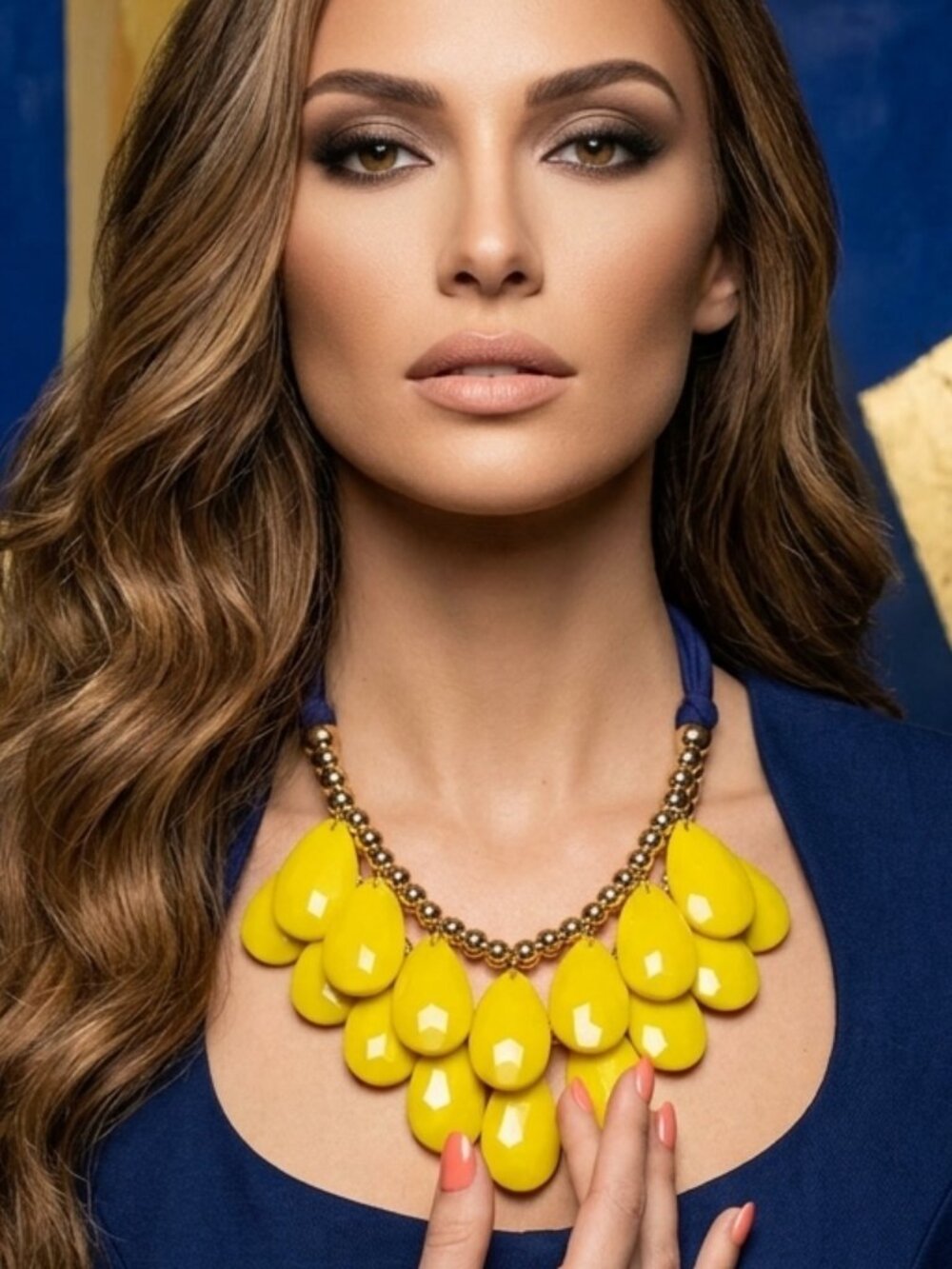 New! Statement Mustard Yellow Teardrop Bib Necklace